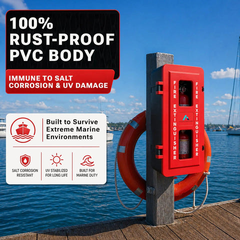 No Hassle Heavy Duty Weatherproof Fire Extinguisher Cabinet Fits 10 15 20 Lb Rock Solid Rust Proof Pvc Outdoor Storage Hangs Easy With Hardware And Bold Safety Decal Ready When You Need It