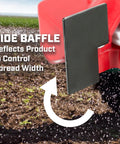Chest Mounted Grass Seed And Fertilizer Spreader With Easy Fill Hopper 35 Pound Capacity side baffle feature in use