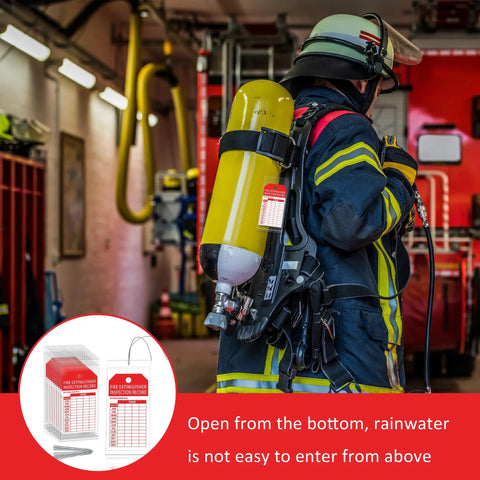 Hella Secure Fire Extinguisher Inspection Tag Covers With Tight Resealable Clear Pvc Sleeves And Heavy Duty Galvanized Steel Security Wires For No Sweat Monthly Compliance Tracking And Solid Tamper Proof Safety Checks