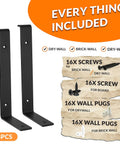 Eight Pack 12-Inch Z Shelf Brackets With Lip Black Heavy Duty Wall Mounted Shelving Support for DIY Projects, hardware included