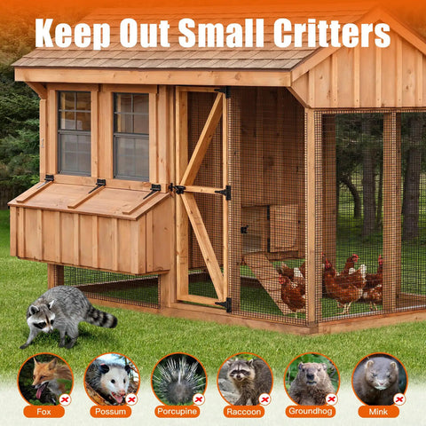 Tough As Nails 24 Inch X 50 Feet Black PVC Coated Chicken Wire Fence Heavy Duty Galvanized Hardware Cloth Roll securing a chicken coop from critters.