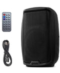 12 Inch Bluetooth PA Speaker 800W With TWS Link, Class AB Amp, power cable, and remote, ideal for small to medium venues.
