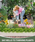 Galvanized Raised Garden Bed Kit 8x2x1 Ft Two Pack Outdoor Metal Planter Boxes For Vegetables And Flowers Built To Last No Fuss Setup Rust Resistant White Finish with plants and people in garden.