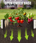 Illustration of Galvanized Raised Garden Bed Set 4x2x1ft Open Bottom Design showing vegetables growing with open-ended base