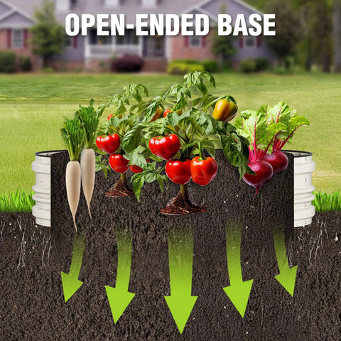 Illustration of Galvanized Raised Garden Bed Set 4x2x1ft Open Bottom Design showing vegetables growing with open-ended base