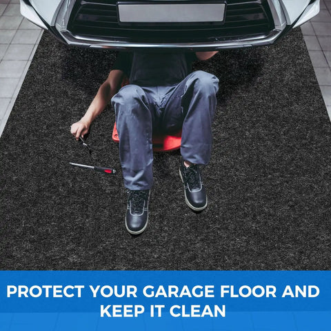 Heavy Duty Garage Floor Mat With Adhesive Backing For Under Car Work Area Oil And Water Resistant Grippy Non Slip Protector Absorbent Fabric With Waterproof Backing Garage Rugs And Mats To Guard Floors From Spills