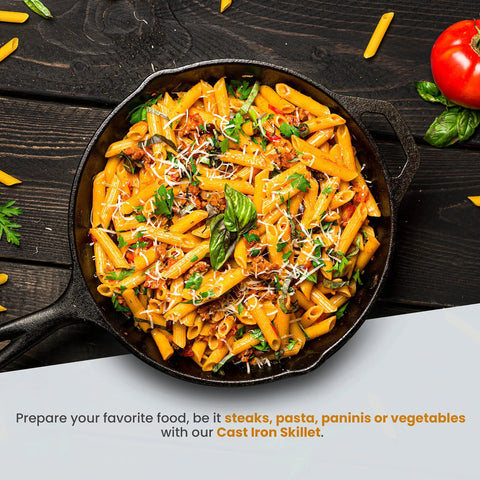12 Inch Cast Iron Skillet With Lid Pre Seasoned Chef Pan For Indoor And Outdoor Cooking Even Heat Distribution with pasta
