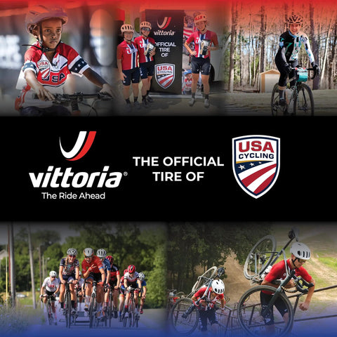 Cyclists using Vittoria tires, official tire of USA Cycling, in various outdoor settings