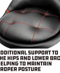 Close-up of the padded seat on a Rolling Stool With Padding And Lumbar Support For Garage Use, showing red stitching detail.