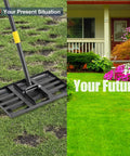Lawn Leveling Rake With 17x10 Inch Heavy Duty Stainless Steel Head And 72 Inch Adjustable Handle for soil grading next to a house lawn.