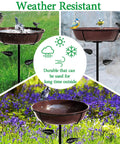 Deep Metal Bird Bath With 40 Inch Tall Stake Removable 13 Inch Diameter Bowl Antique Bronze Outdoor Garden Decor