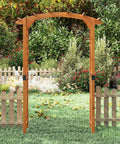 Arched-Top Wooden Garden Arch For Outdoor Use, 7.5 Ft Tall Trellis Arbor For Climbing Plants, Roses And Vines with picket fence and plants