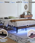 Modern Queen Platform Bed Frame Featuring Smart Rgb Led Lights And Usb Charging Station, showcasing 5 mattress stoppers for stability.