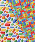 Building Blocks Cotton Fabric By The Yard 100 Percent Combed Cotton With Dope Vibrant Digital Print Soft As Butter Lightweight Quilt Ready Material For Apparel Crafts And DIY Projects Perfect For Modern Makers And Weekend Sewers, close-up of multicolor block print fabric