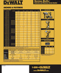 DeWalt chart showing screw-bolt sizes for concrete anchors and masonry, including 3/8 X 4 Inch Heavy-Duty Screw Bolt Concrete Anchor Zinc Plated.