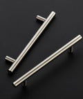 Pair of 60 Pack Brushed Nickel Stainless Steel Cabinet Pulls For Kitchen Cabinets Drawers And Cupboards With Seven And Three Eighths Inch Length And Five Inch Hole Center Modern Durable Cabinet Handles For Wardrobes And Furniture on a black background.