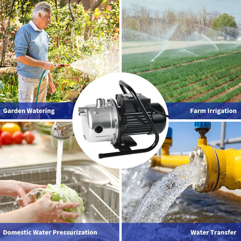 Shallow Well Pump With Stainless Steel Build, 1.6 HP Water Transfer Pump, used for garden watering, farm irrigation, and water pressurization