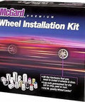 Box of Cone Seat Wheel Installation Kit For 8-Lug Vehicles With M14 x 1.5 Thread Includes 28 Lug Nuts 4 Wheel Locks One Key And Pouch.