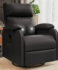 Black Comfy 360 Swivel Recliner Chair With Rocker For Adults, Adjustable Backrest And Footrest, Soft PU Leather with Side Pocket