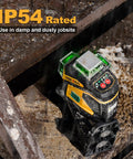 Pro Grade Three Plane Laser Level With 3 X 360 Degree Beams Self Leveling 100 Ft Green Laser showing IP54 rating on site