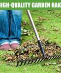Heavy Duty 16 Tine Bow Rake With Adjustable Stainless Steel Handle For Yard Work Loosening Soil Leveling Mulch And Gathering Leaves Rust Resistant All Season used to gather dry leaves
