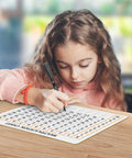 Child using two pack dry erase math boards for multiplication and division with charts, kid friendly whiteboards, 9 by 12 inches