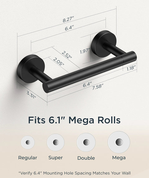 Pivoting Double Post Toilet Paper Holder Wall Mount In Matte Black Stainless Steel Rustproof Commercial Tissue Dispenser diagram