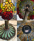 Tiffany Style Rose Stained Glass Table Lamp For Living Room Or Bedroom, 24 Inch Tall Farmhouse Desk Lamp With LED Bulb Included