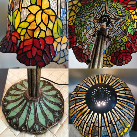 Tiffany Style Rose Stained Glass Table Lamp For Living Room Or Bedroom, 24 Inch Tall Farmhouse Desk Lamp With LED Bulb Included
