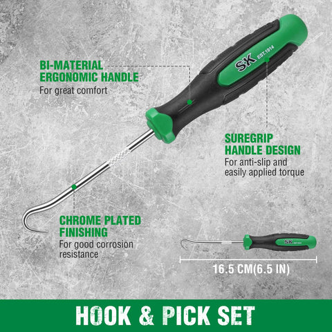4-Piece Hook And Pick Set With Hardened Steel Shafts And Chrome Plated Finish For Anti Rust Durability, Ultra Fine Tips, Includes Straight Pick, Offset Pick, 90 Degree Pick, And Hook For Precision Repair And Detail Work, 16.5 cm