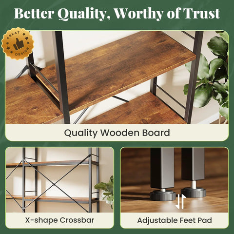 Dope L Shaped Corner Bookshelf With Metal Frame And Wooden Shelves Ten Open Shelves 49.4 Inch Wide Bookcase Rustic Brown Finish