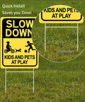 Slow Down Kids And Pets At Play Sign 2 Pack With Metal Stakes Double Sided 16 By 12 Inch Corrugated Plastic Yard Signs