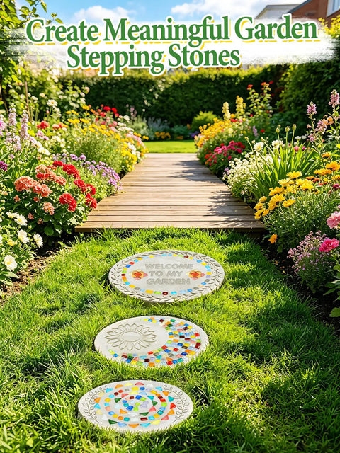 DIY Three Sizes Stepping Stone Kit With 10.5 11 And 12 Inch Concrete Molds Mosaic Tiles Carving Tools Two Packs Of Letter Stamps