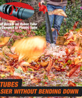 M18 Battery Compatible Cordless Leaf Blower With Brushless Motor, clearing autumn leaves on a path, 3 tubes shown