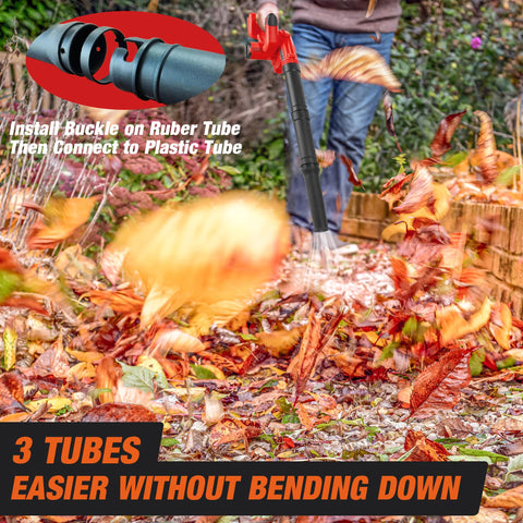 M18 Battery Compatible Cordless Leaf Blower With Brushless Motor, clearing autumn leaves on a path, 3 tubes shown
