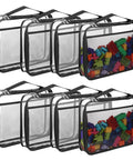 Clear See Through Toy Storage Bags 8 Pack With Zippers Portable Handle Travel Ready Organizer for toys, visible blocks inside
