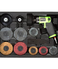 Heavy Duty Mini Air Surface Prep Sander Kit For Tight Spaces in carrying case with sanding discs, Pro Grade Car Body Sanding Tool.
