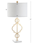 Gold Modern Quatrefoil LED Table Lamp With Marble Base And Linen Drum Shade For Living Room Or Bedroom Vibe Cozy