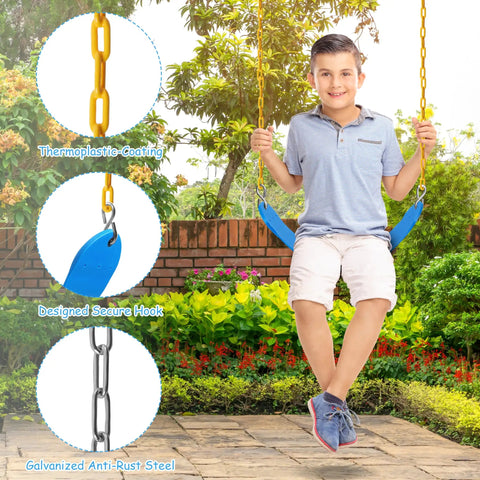 Child on Heavy Duty Swing Seat Set With 66 Inch Chains, Two Pack Replacement Seats For Backyard Playset, Includes Snap Hooks, Blue