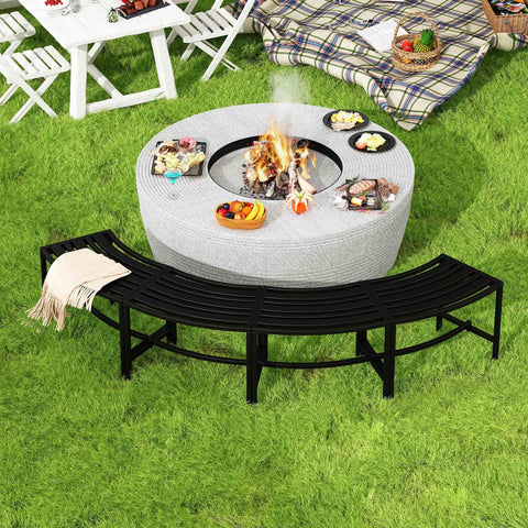 Curved Fire Pit Bench Set Of 4 Outdoor Metal Benches Waterproof Backless Steel Seats For Garden Patio Porch Yard All Weather