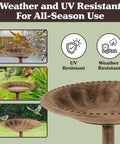 Antique Scroll Bird Bath With Weather Resistant Resin, Bronze Finish, Includes 3 Ground Stakes, Vintage Garden Decor