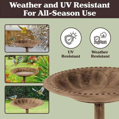 Antique Scroll Bird Bath With Weather Resistant Resin, Bronze Finish, Includes 3 Ground Stakes, Vintage Garden Decor