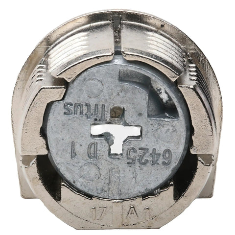 Pro Grade Zinc Cam Lock Connector for 19mm Panels, nickel plated, showing internal design for furniture assembly.
