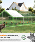 Metal Large Walk In Chicken Coop With Split Door And Roosting Perch, 10x20 Outdoor Poultry Run For Farm Yard Or Backyard, Security Lock