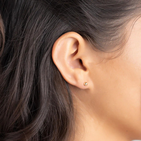 18K Gold Plated Ball Stud Earrings Set, 5 Piece, Sizes 3mm To 10mm, High Polish Finish, Tarnish Resistant, Comfortable Everyday Wear To Any Outfit, Dope Sparkle Gold Tone Jewelry Gift on ear