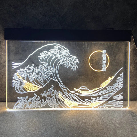 Great Wave Off Kanagawa LED Neon Sign Dope Wall Art In White And Yellow 12x16 Inch Neon Light For Modern Room Decor 3D Look