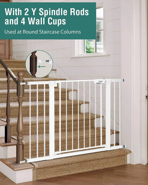 Extra Wide Baby Gate For Stairs And Doorways, Auto Close, Walk Through, Pressure Or Hardware Mounted on staircase column