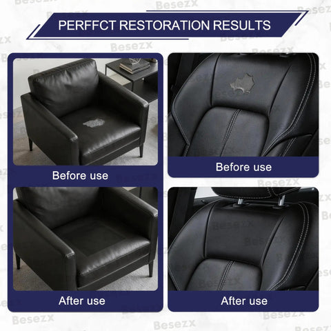 Before and after restoration results using Self Adhesive Leather Repair Patch Tape Kit For Furniture And Car Interiors DIY Friendly
