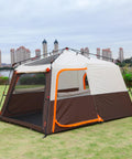 Large Family Tent For 6-8 People With Instant Setup In 60 Seconds, Spacious Two Rooms, Three Doors, Brown, erected outdoors