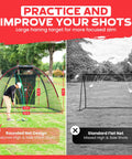 10x7ft Heavy Duty Golf Hitting Net With Swing Path Mat And Turf Insert, comparison of rounded vs. standard net design